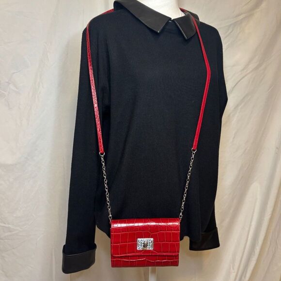 Brighton Lipstick Red Croc Leather Crossbody Bag Womens Chain Designer Purse - Picture 2 of 12